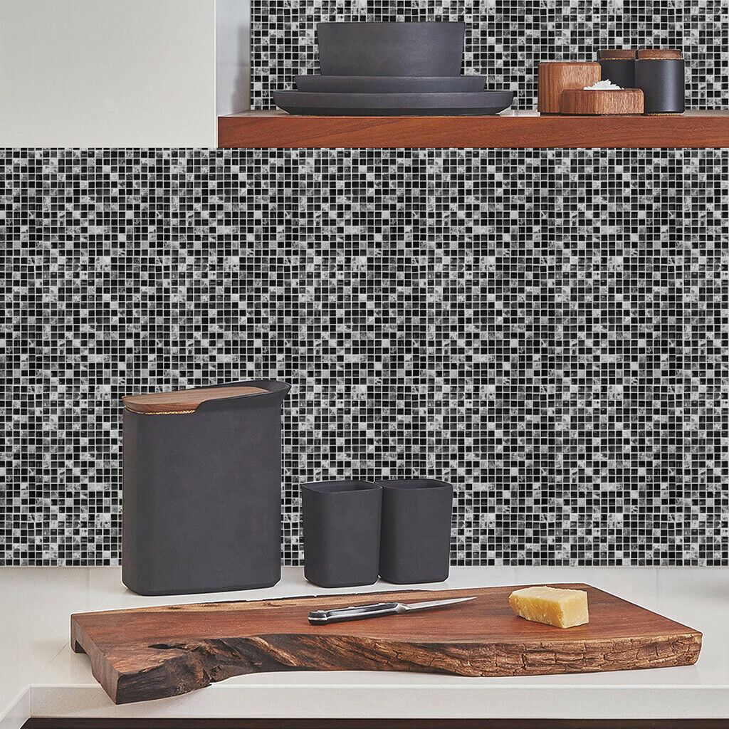 10Pcs Black Mosaic Tile Stickers 6x6inch Kitchen Backsplash Decals 6x6inch