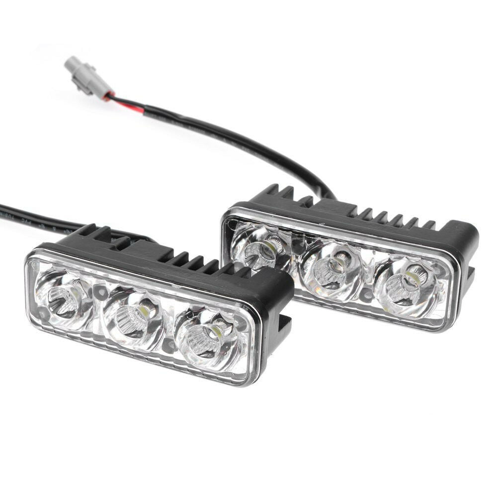 2x 3LED White Car Truck Daytime Running Light Fog Lamp with Mounting Bracket DRL