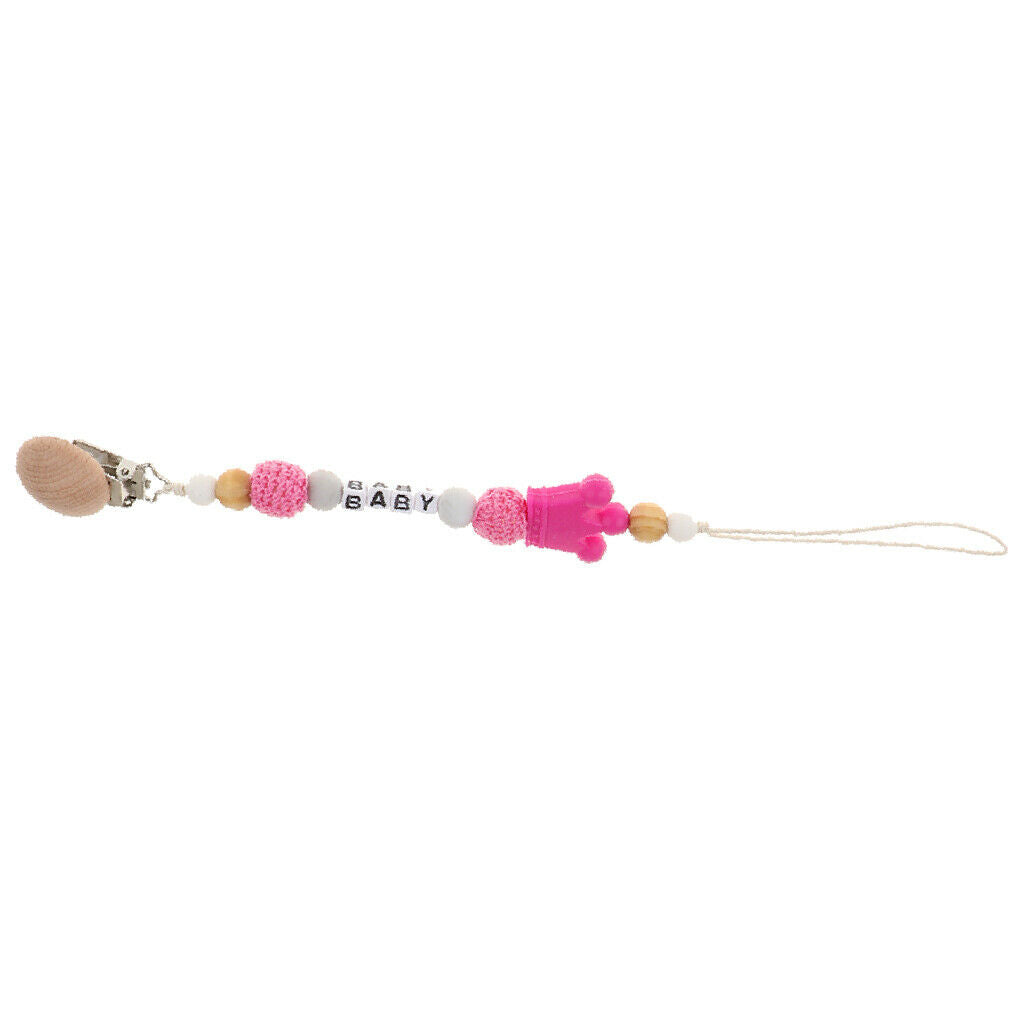 Wooden Dummy Clip Chain Pacifier Clip Holder Baby Gift Shower Rose Red
