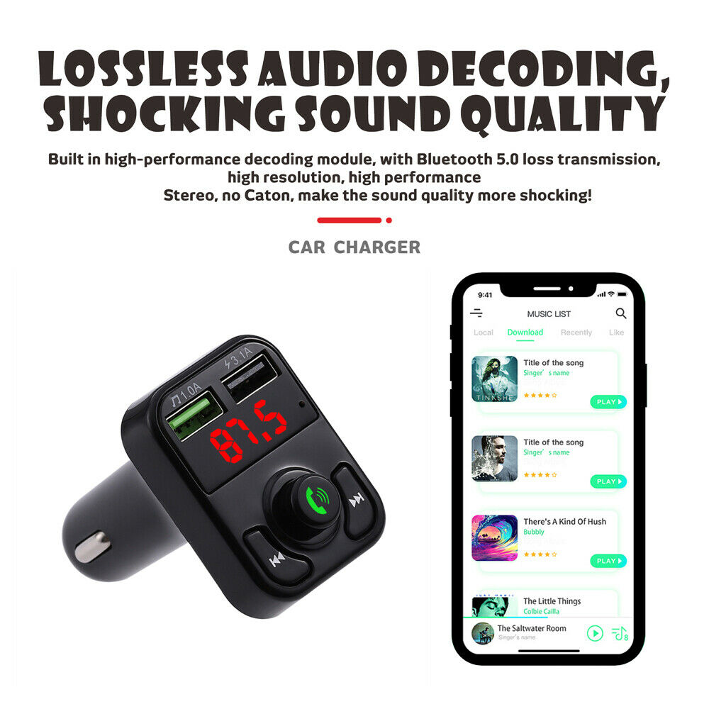 Bluetooth Handsfree Car Kit Car Audio MP3 Player Quick Charge Dual USB Car Charg