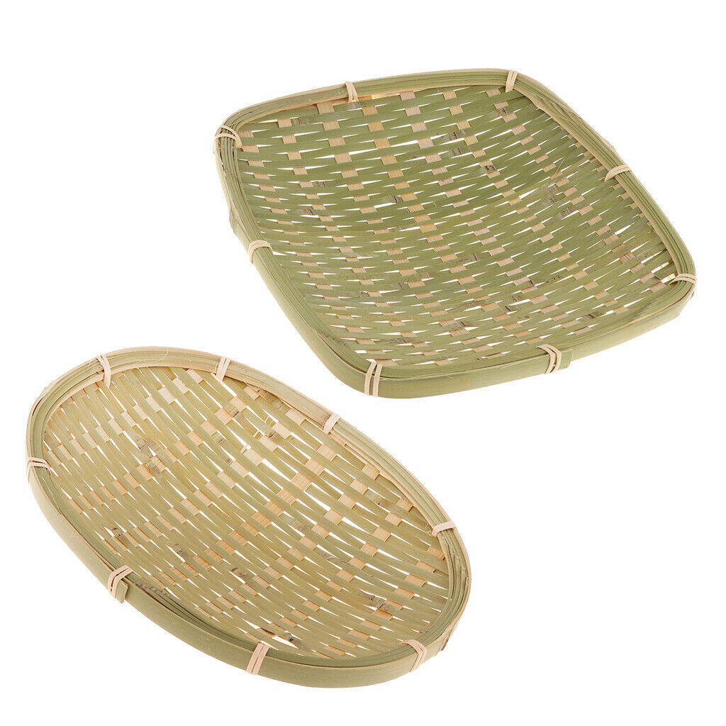 Set of 2 Pieces Bamboo Tray Chinese Traditional Bamboo Serving Plate Platter for
