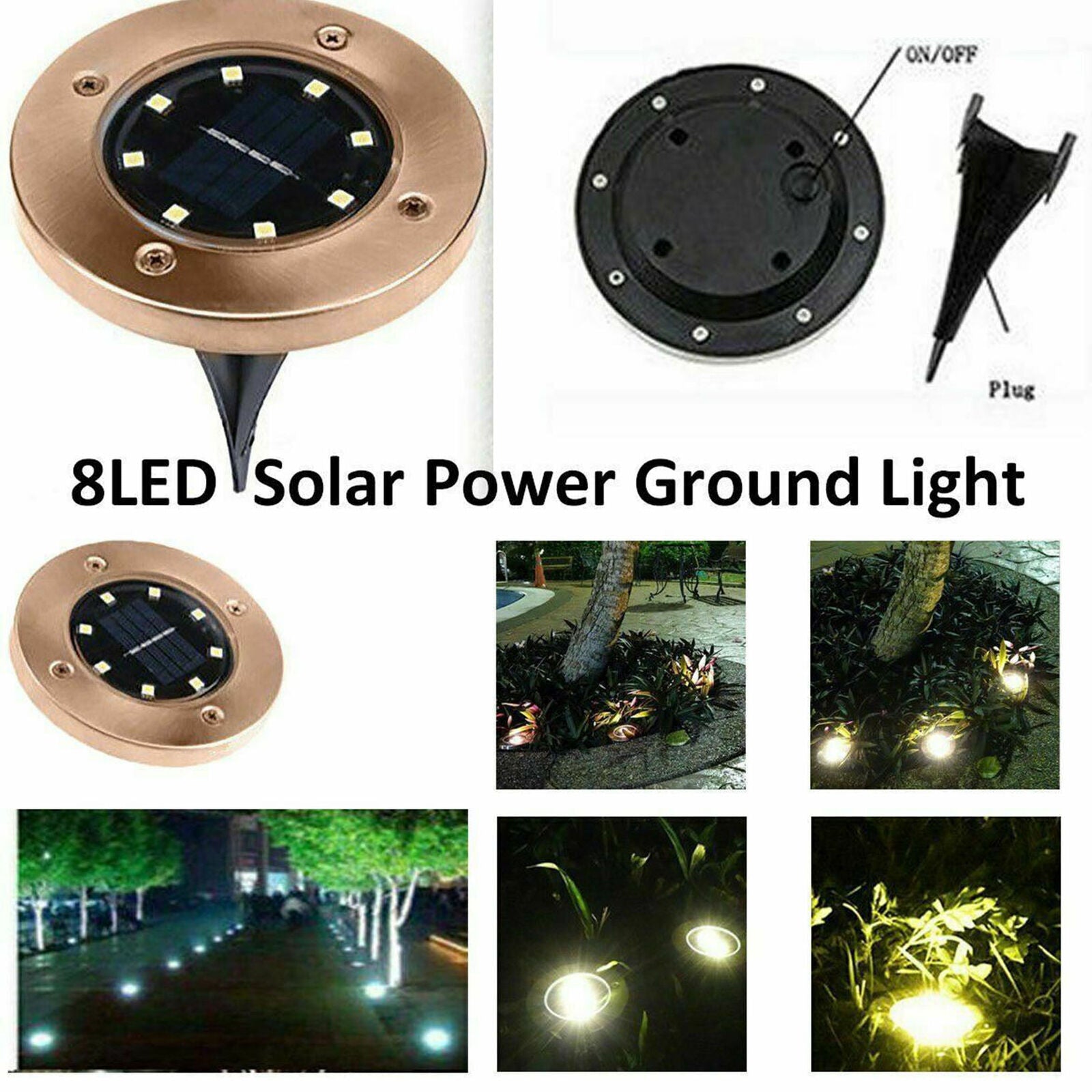 8 LED Solar Power Buried Light Under Ground Lamp Outdoor Path Way Garden