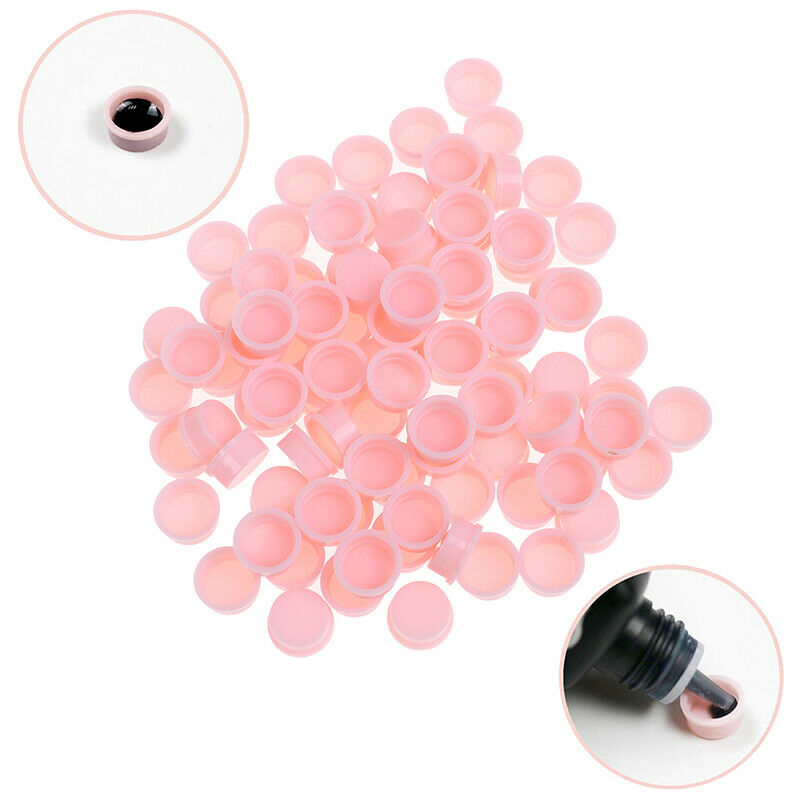 100Pcs Grafting Pink Glue Cup Eyelash Extension Gel Remover Tattoo Containers_DD