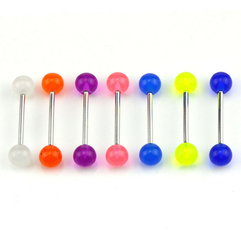 7PCS/Set Glow In The Dark Luminous Barbell Tongue Rings Body Piercing Jewe.l8