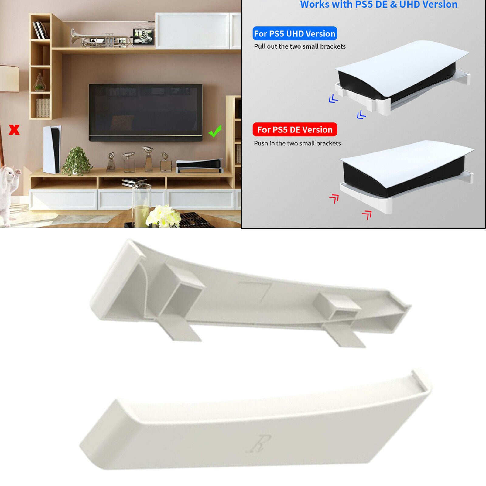 2x Horizontal Display Stand Stable Cooling Durable Storage Base for PS5