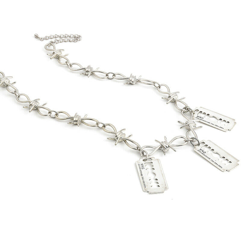 Punk Barbed Wire Brambles Blade Pendant Necklace Jewelry Hip-hop Choker Wom T Rf