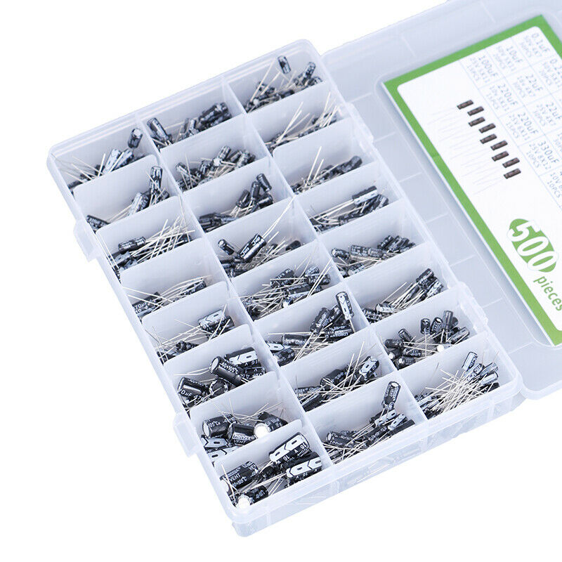 500Pcs 0.1-1000UF 24Values Aluminum Electrolytic Capacitors 16-50V CapacitoY1