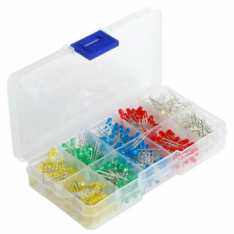 New 500Pcs 3mm LED Light White Yellow Red Blue Green Assortment Diodes DIY Kit