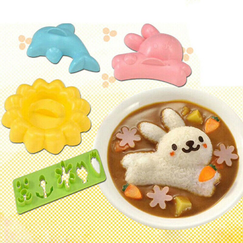 4Pcs/set CurryRice Mold DIY Kids Bento Tool Rabbit Dolphin Sushi Maker OnigiBDA