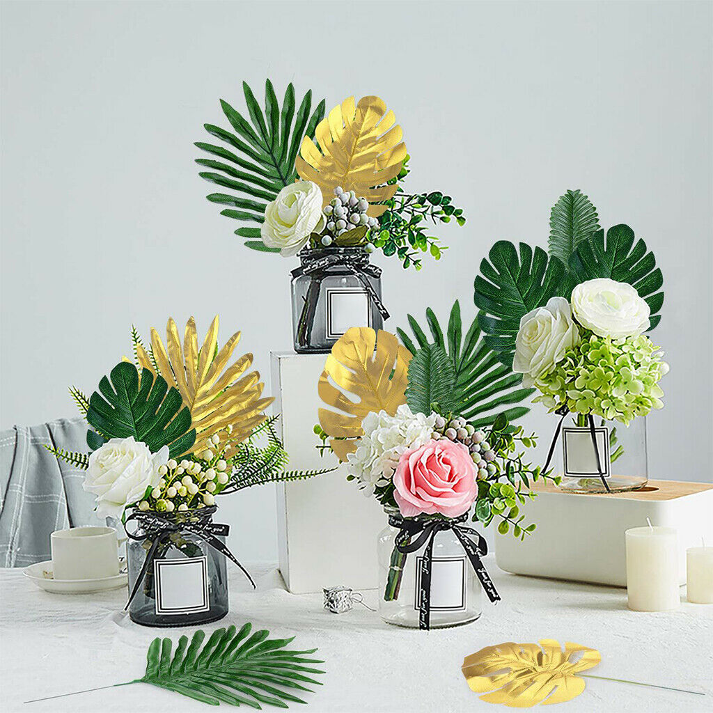 60 Pcs 5 Kinds Artificial Palm Leaves Tropical Plant Leaves Monstera Leaves