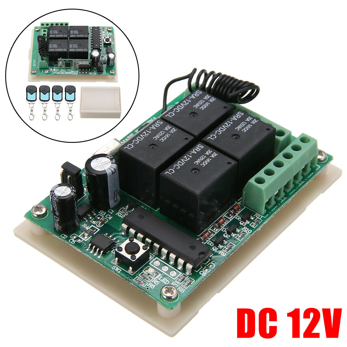 4x HCS301 433MHz Rolling Code Remote Controller w/ DC Wireless Relay Receiver