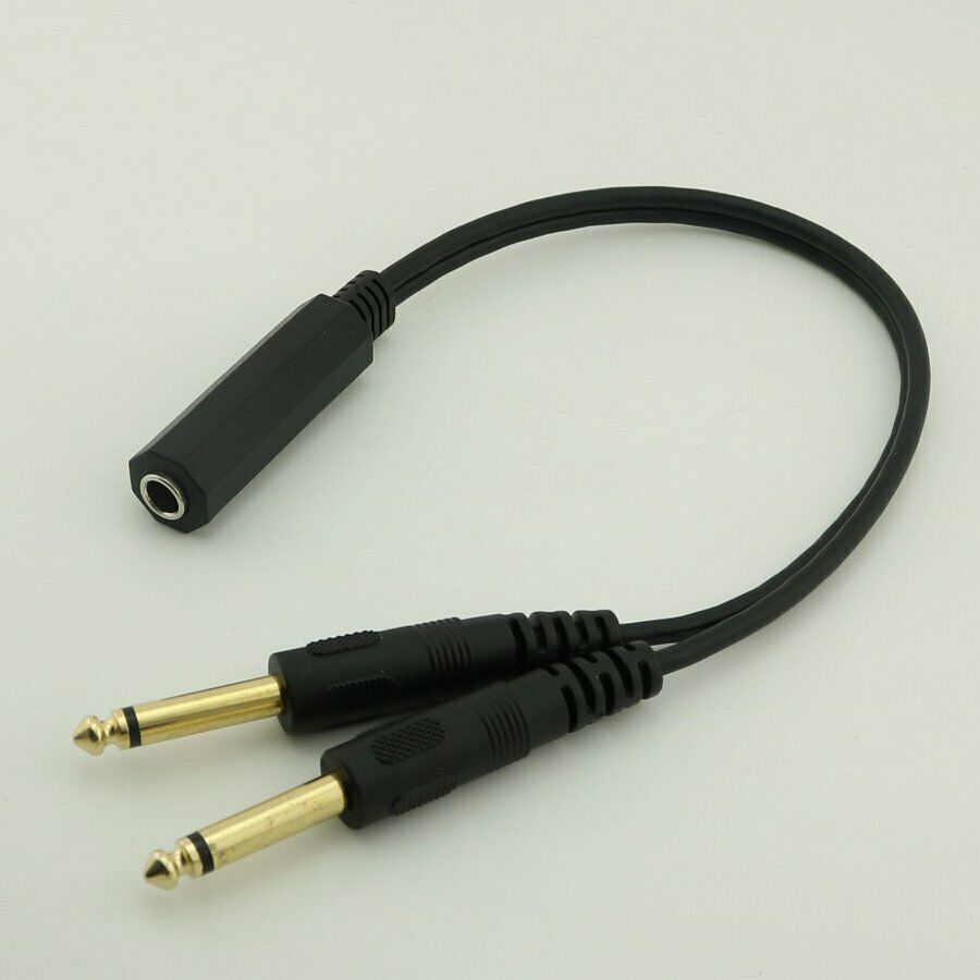 1pc 6.35mm 1/4 inch Stereo TRS Female to 2 Dual 6.35mm Mono TS Male Y SplitterD6