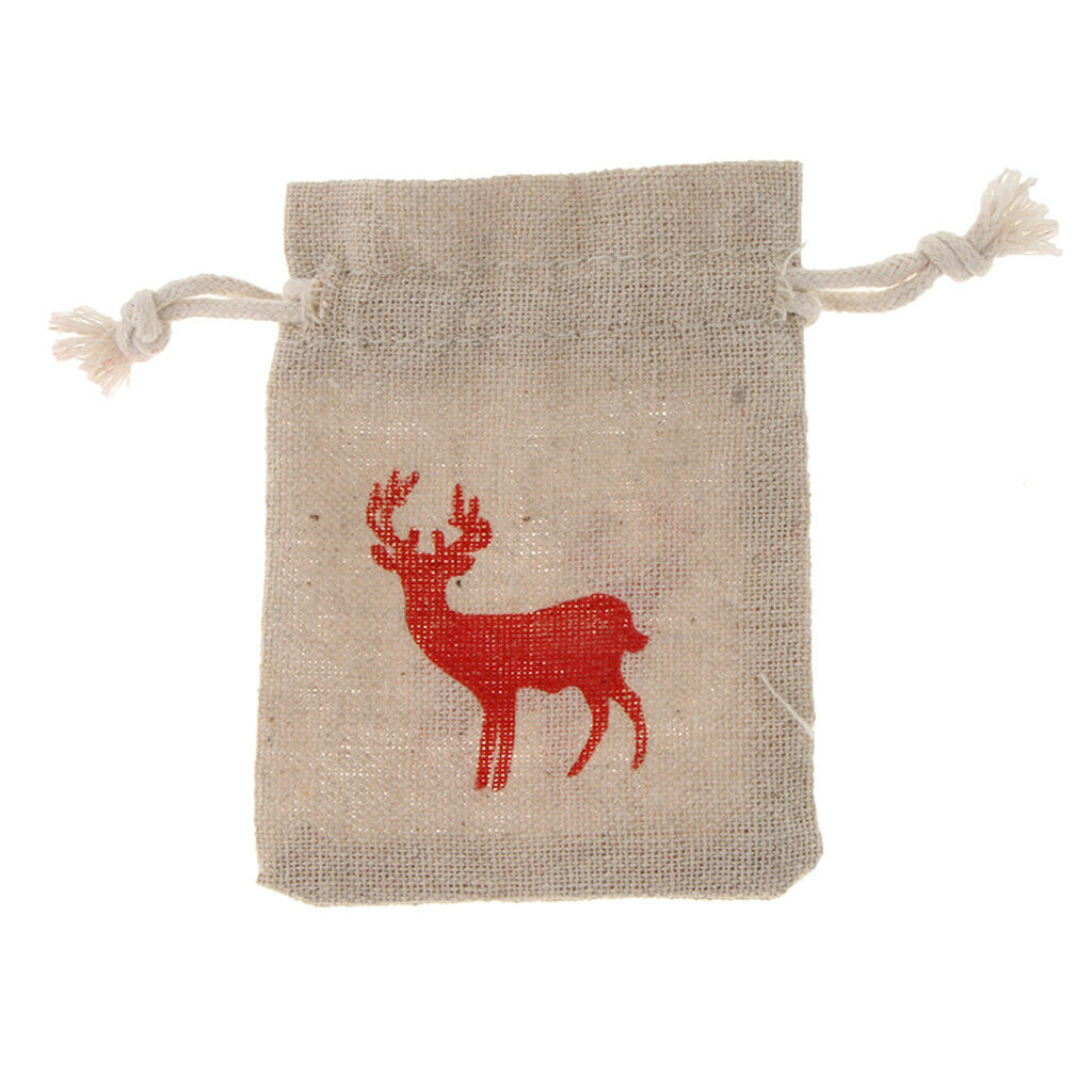 10pcs Cotton Linen Deer Elk Jewelry Pouch Drawstring Gift Bag Wedding Favor