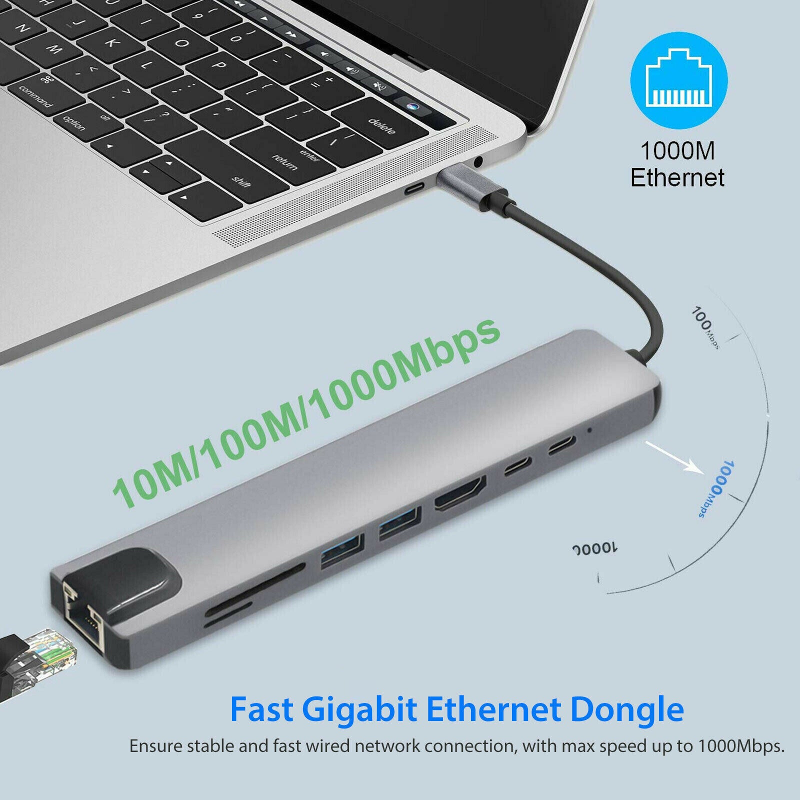 8 in1 USB-C to Type-C USB3.0 HDM 4K VGA RJ45 Adapter HUB Multi-function Dock