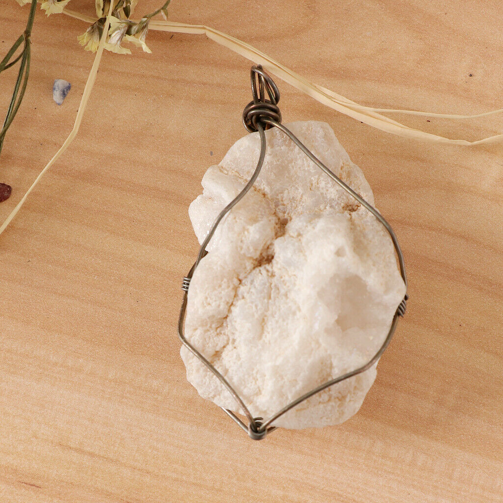 natural agate irregular pendant hand twisted wire around pendant White