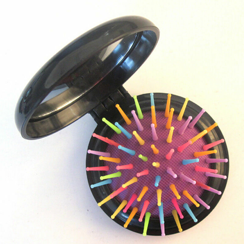 Mini Round Folding Comb With Mirror New Girls Travel Hair brush  EO.l8