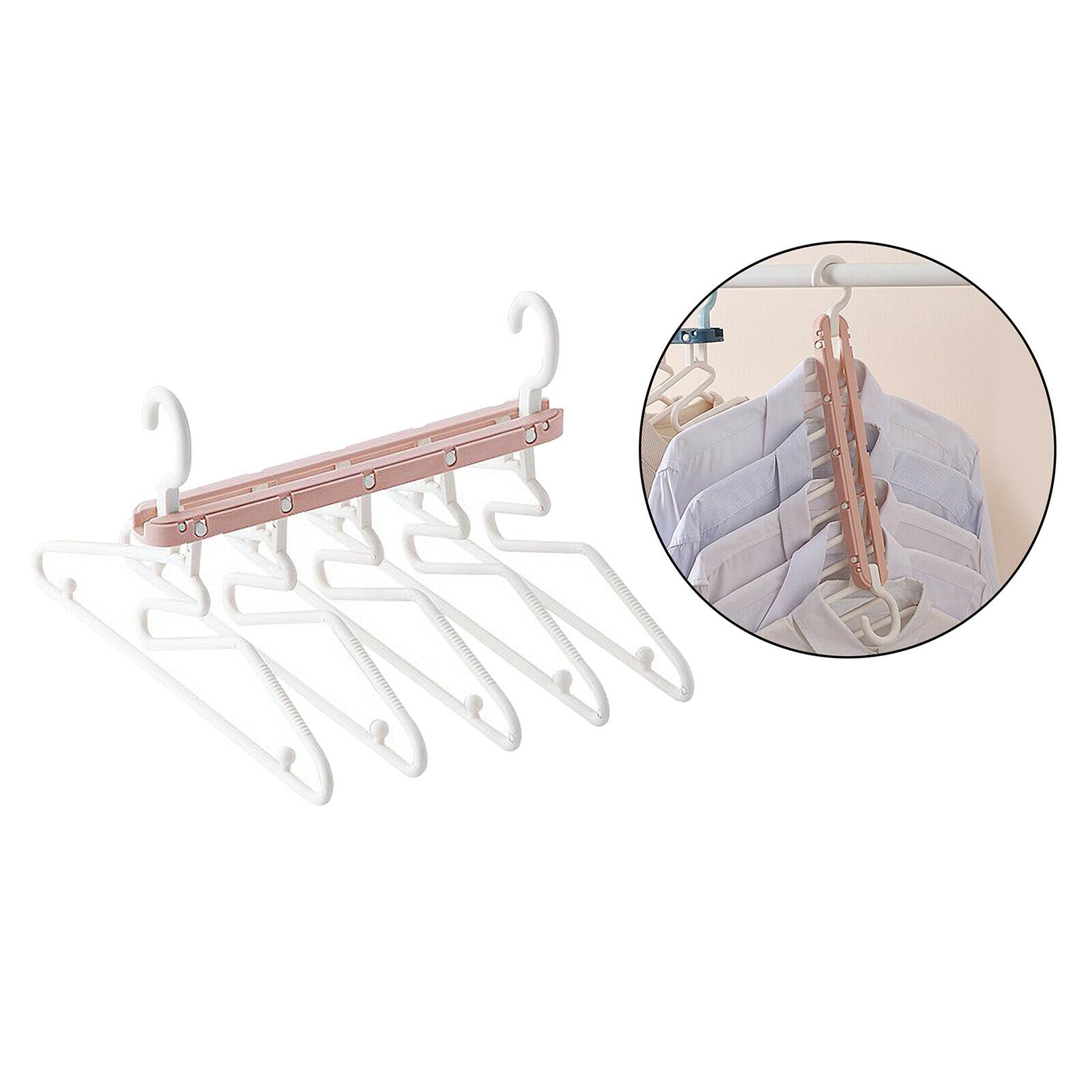 Clothes Hanger Storage Multilayer Folding Retractable Wardrobe Rack Pink