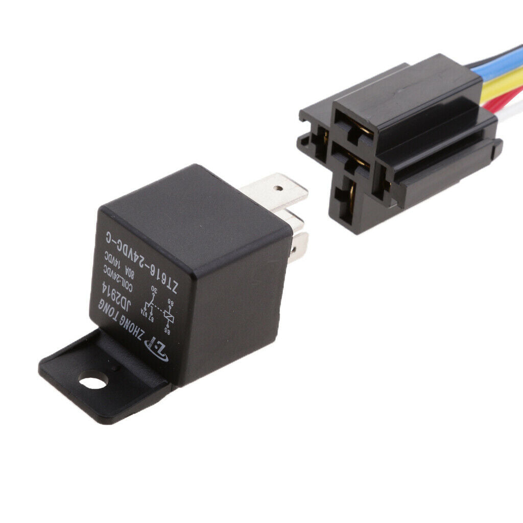 3 Sets DC 24Volt 80 Amp SPST Automotive 5Pins Relay 5 Wires Harness Sockets