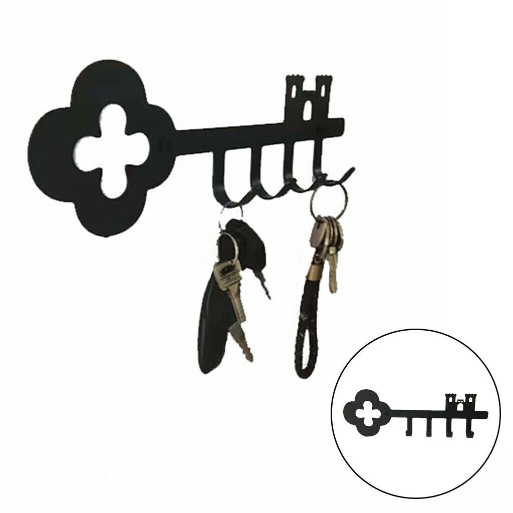 Metal Key Hanger 4 Hooks Rack Wall Mounted Decorative Storage Decor Black