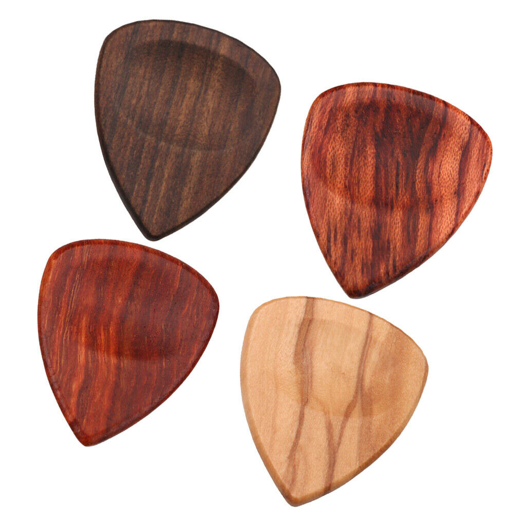 4 Packs Wooden Guitar Picks Set Parts for Music Lovers Performers 27x32mm