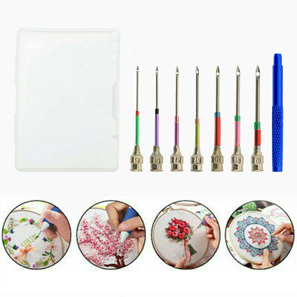 8pcs Embroidery Pen Pin Knitting Sewing Crafts Tools Threader Punch Needle Set