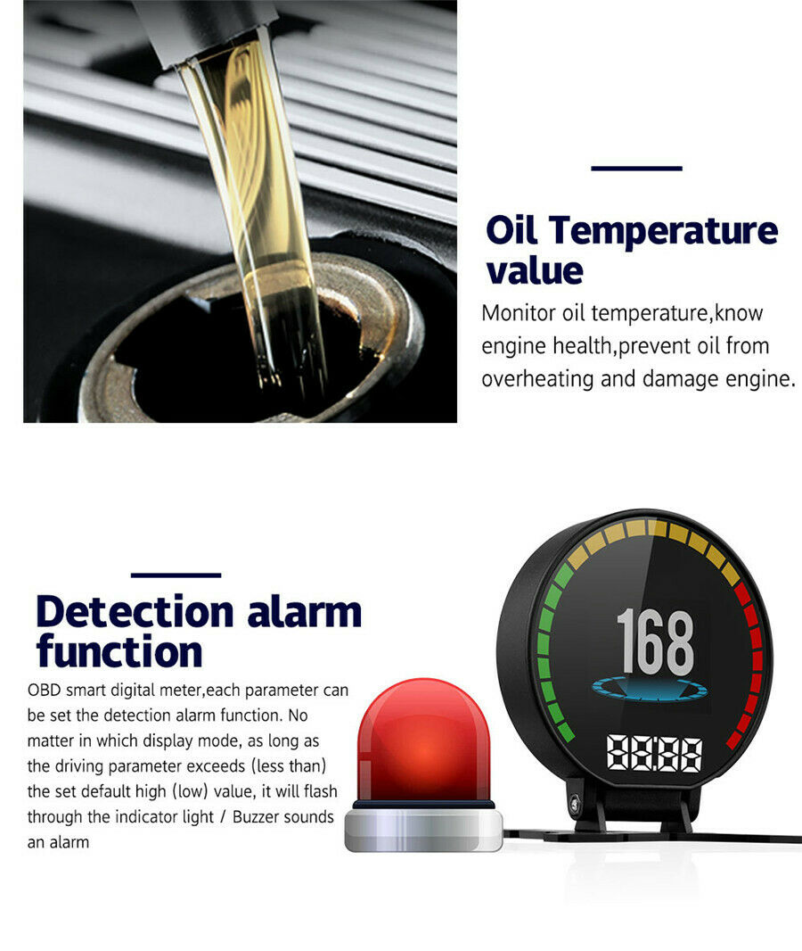 OBD2 LCD Speedometer Engine RPM HUD Water Temperature Plug And Play Car Truck