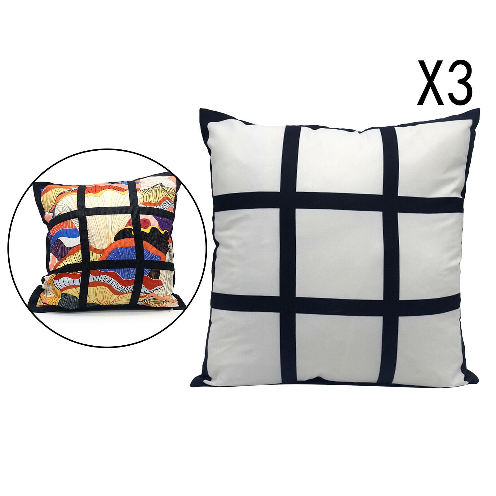 3 Pack Heat Transfer Sublimation Blanks Panel Pillow Case Car Cushion Covers