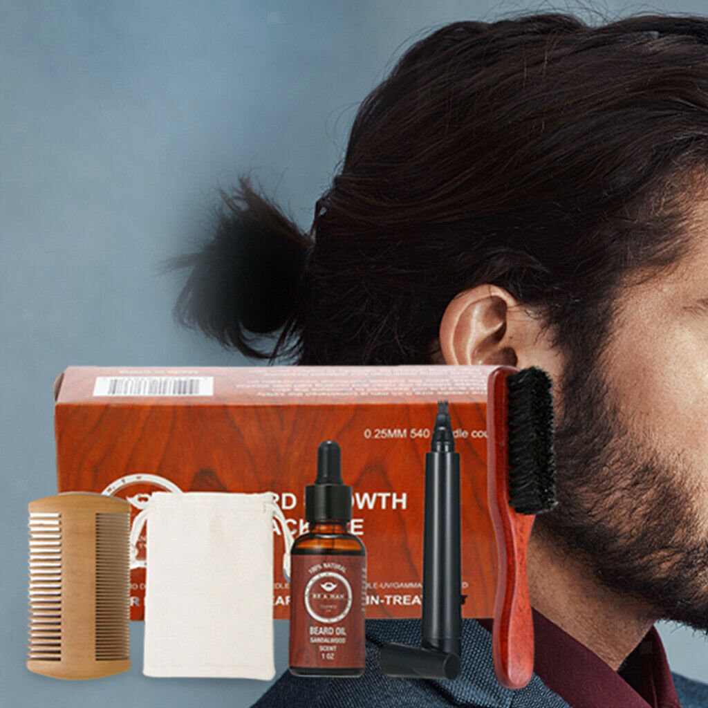 5Pcs Hair Beard Mustache Care Kit Comb Brush Grooming Father's Day Gift Box