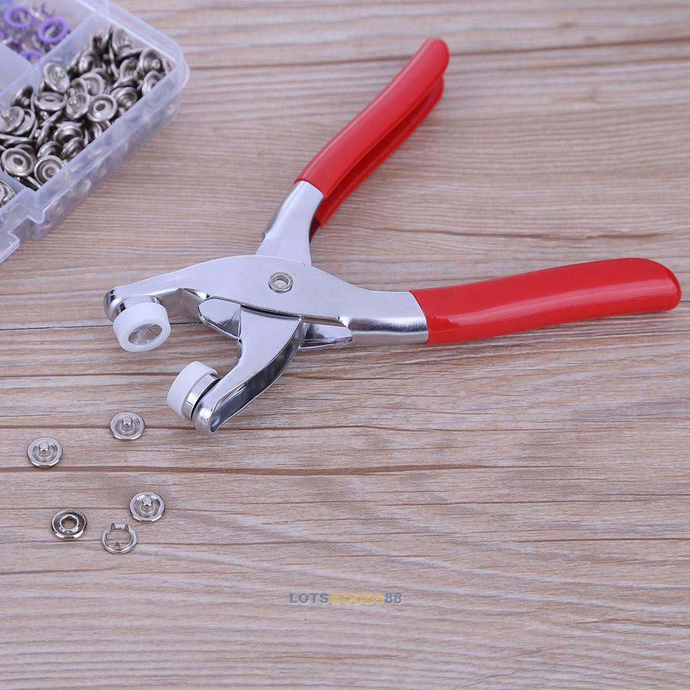 100sets Metal Prong Snap Buttons + Plier Installation Fastener Press Stud Tool