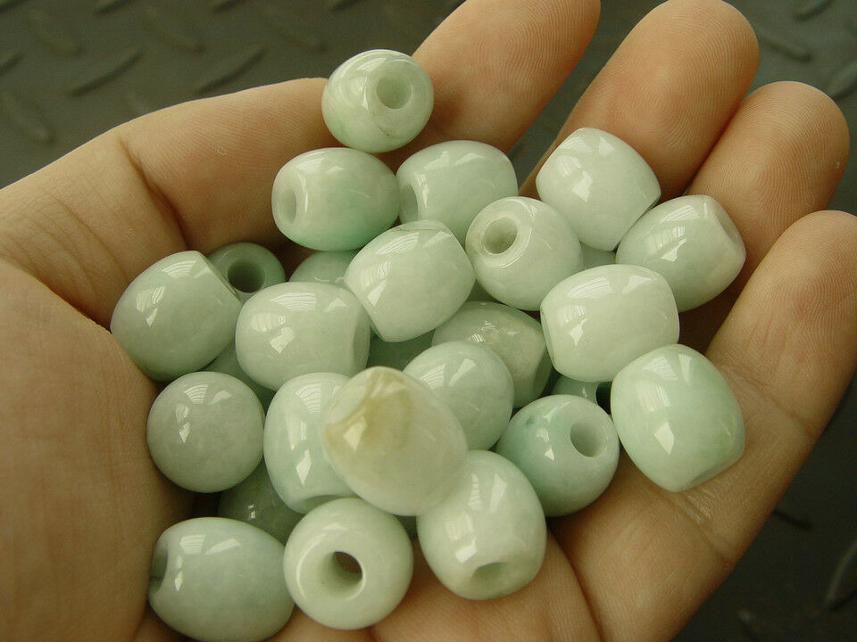 5Pcs 100% Natural Grade A JADE Jadeite Green 13mm Loose Bead Barrel beads AA++