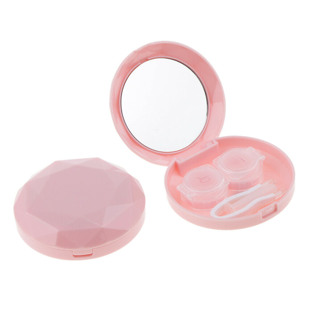 Travel Contact Lenses Soaking Storage Case Box + Inserter Tweezer Pink