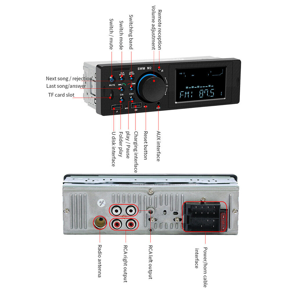 Car Stereo Radio MP3 Player In-Dash Bluetooth FM Charging Player Control