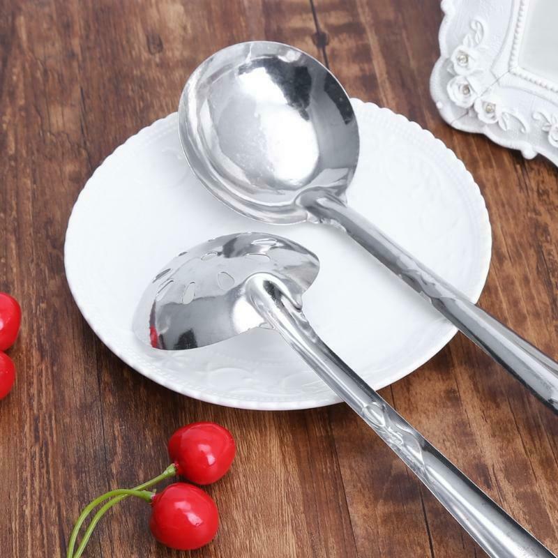 2Pcs Stainless Steel Large Soup Spoon Ladle Skimmer Colander Filter Kitchen Tool