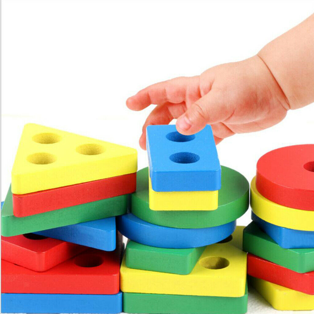 Wooden Geometric Sorting Board Toys Building Blocks for Kids Children Toddler