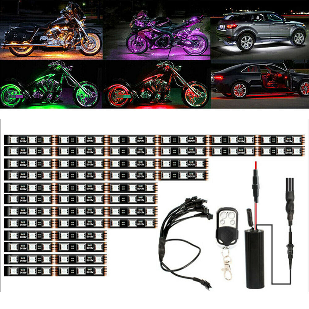 12x Motorcycle Scooter RGB LED Neon Under Glow Lights Strip Kit DC 12V Universal