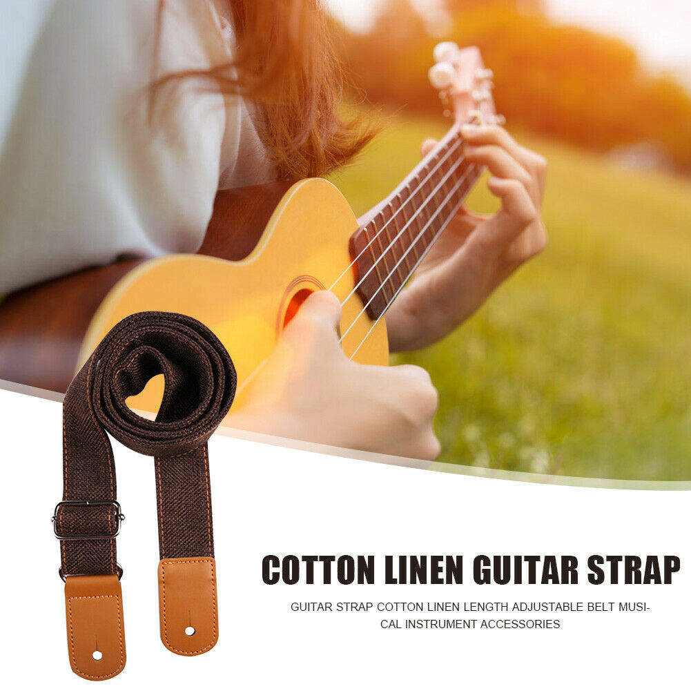Cotton Linen Guitar Strap Adjustable Belt for Guitar Ukulele Bass (Coffee)  @