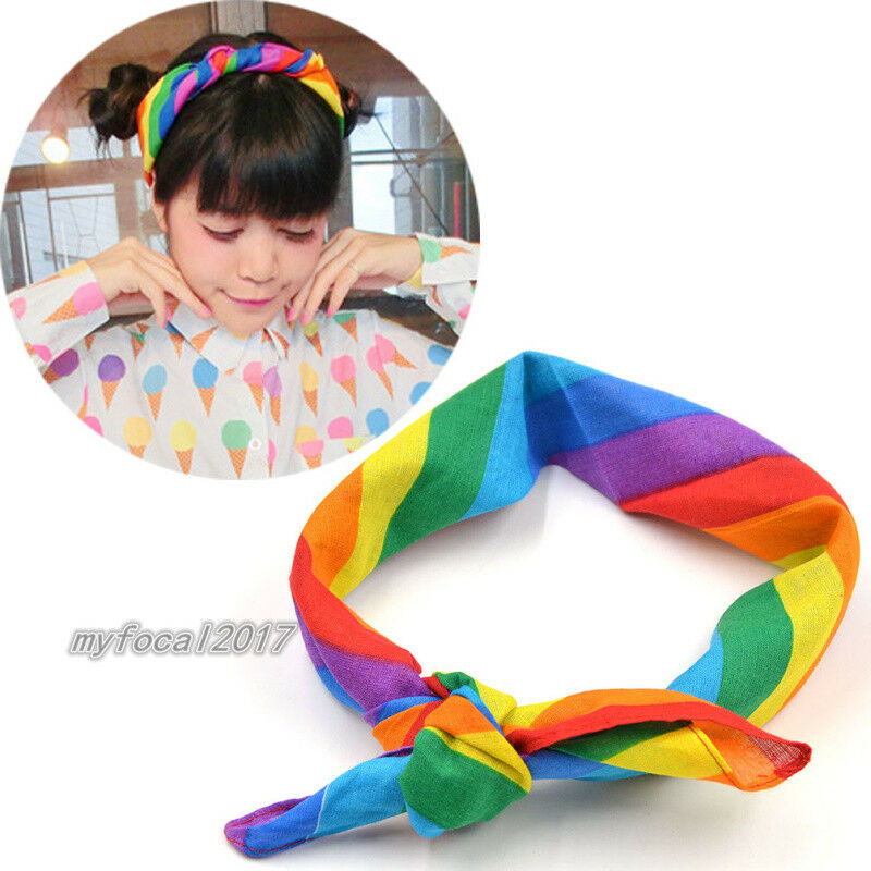Women Rainbow Turban Twist Knot Head Wrap Headband Cotton Fashion Hair Accessory
