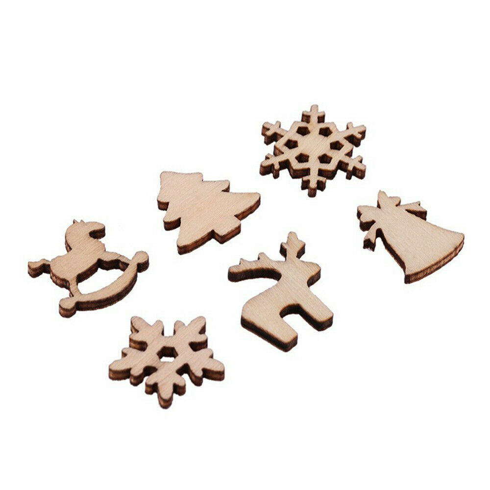 100pcs Christmas Mini Wooden Snowflake Xams Tree Deer Trojan Hanging Ornaments