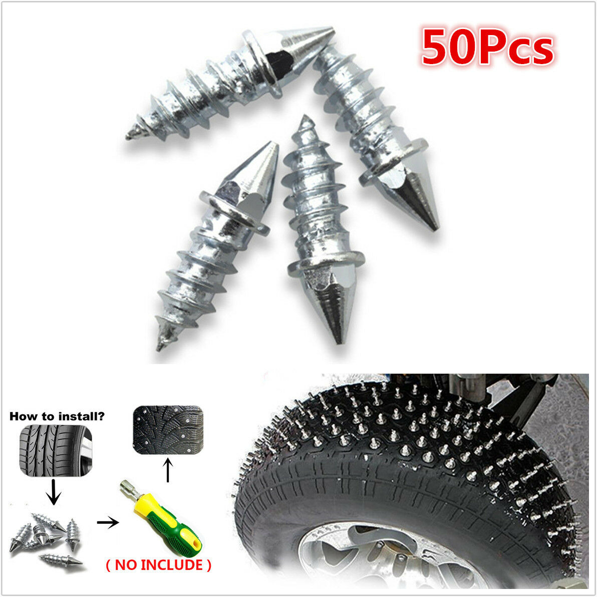 50x Winter Car Tire Spikes Studs Screw Snow Spikes Wheel Tyre Snow Chains Studs