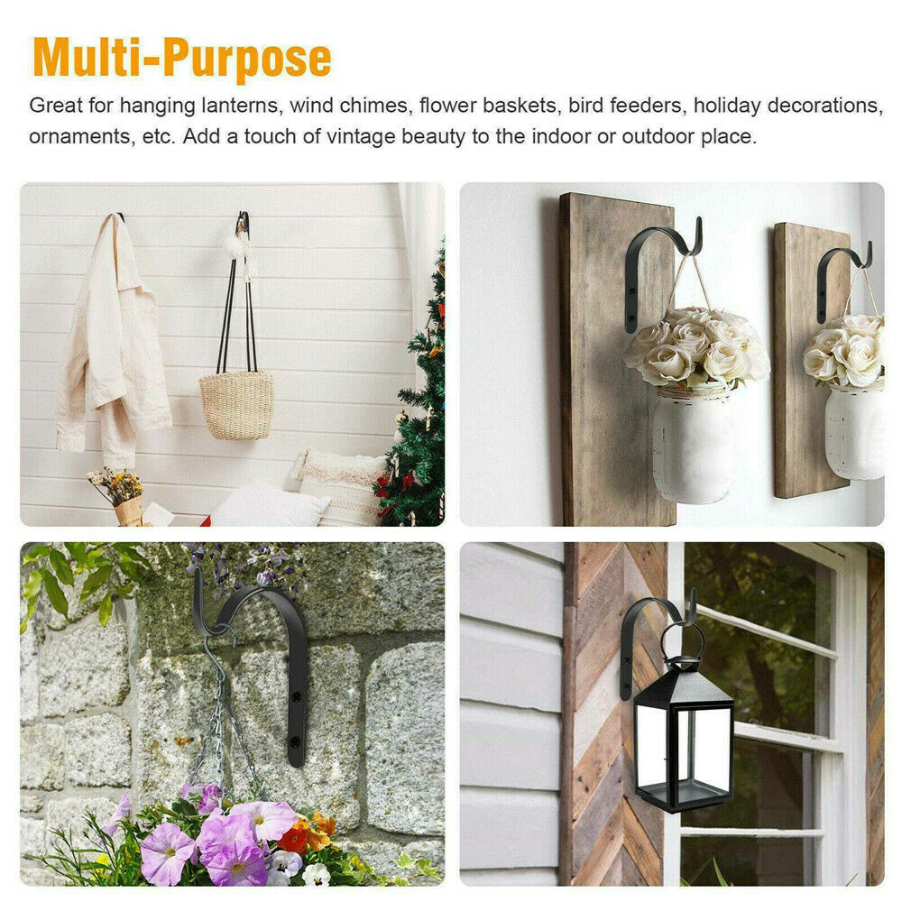 4Pack Iron Wall Hooks Metal Lantern Bracket Coat Hook Plant Planter Hangers