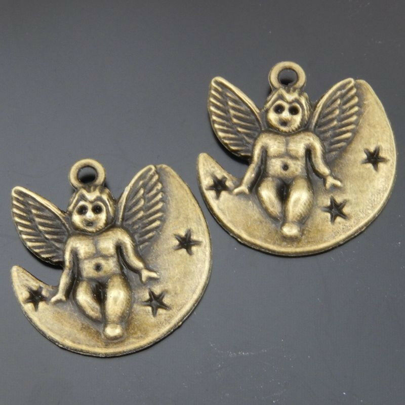 16 pcs Antiqued Bronze Alloy Moon Angel Cute Charm Pendant Findings 22*21*3mm