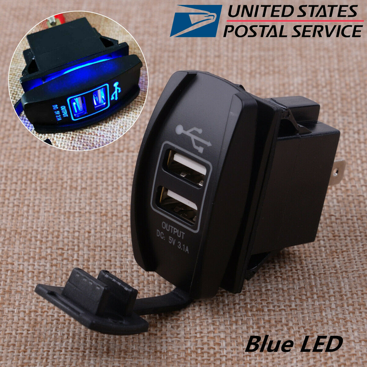 12V-24V 3.1A Dual USB Blue LED Car Truck Power Supply Phone Charger Port Socket