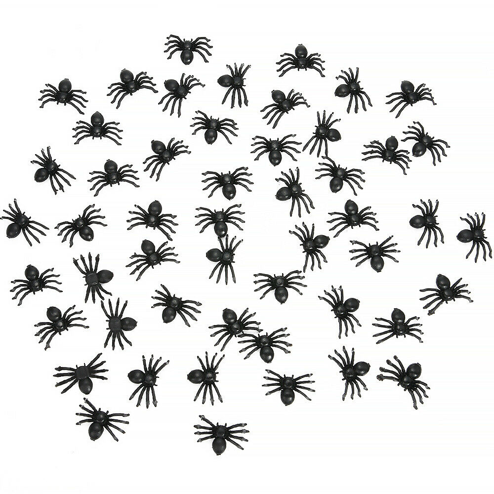 50pc  Mini Horror Black Spider Halloween Party Spider Web Simulation Decor Toys