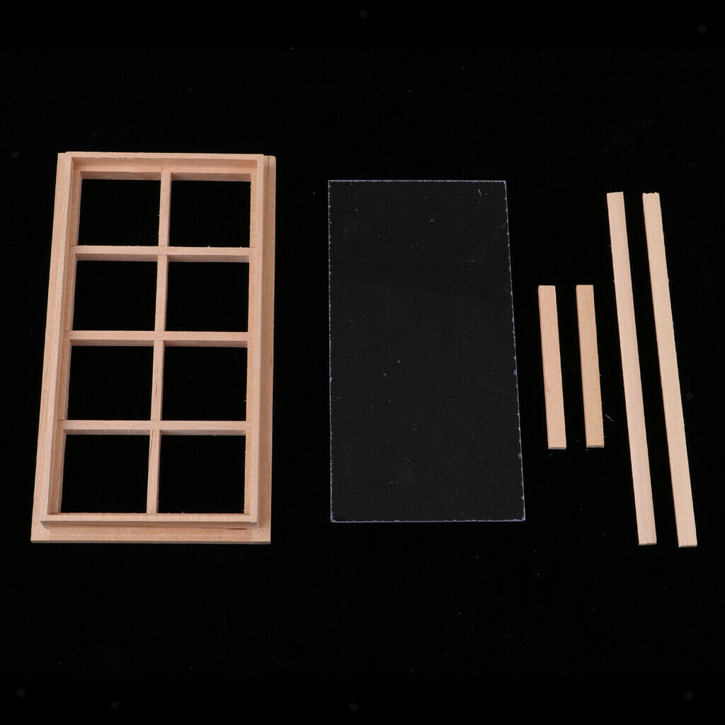 2 lot 1/12 Scale 8-Pane Door Window Frame for Bedroom Bathroom Kitchen