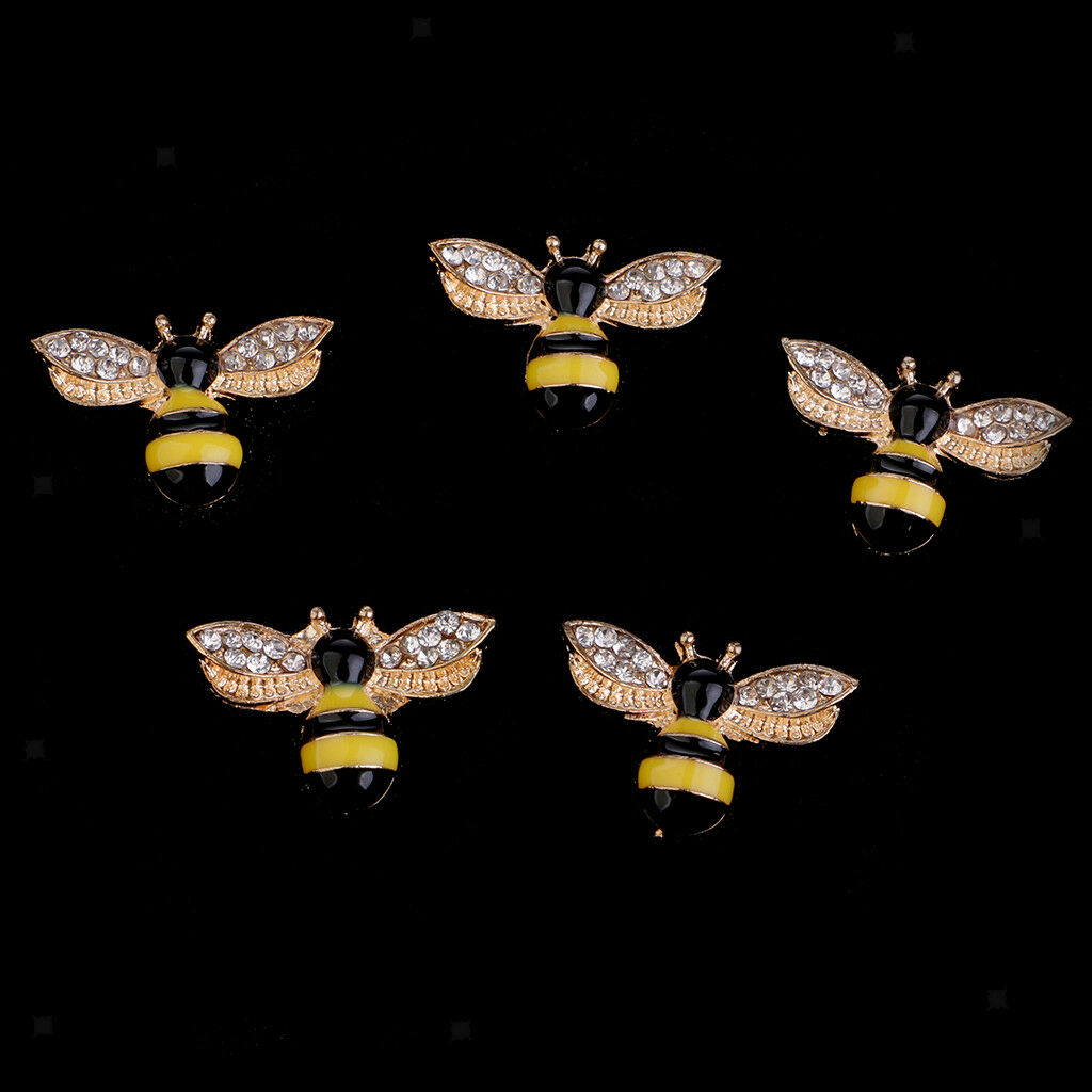 5pcs Alloy Bee Shape Rhinestone Flatback Buttons for Jewelry Making Crafts