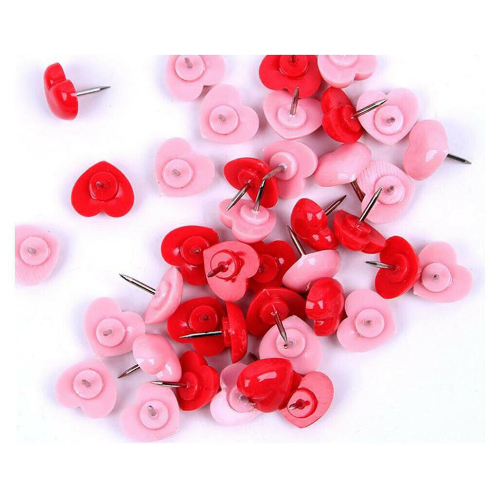 100pcs Heart Head Drawing Pins Thumb Tacks Push Pins for School Office 12mm