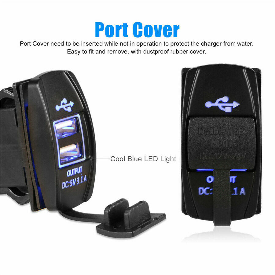 12V-24V 3.1A Dual USB Blue LED Car Truck Power Supply Phone Charger Port Socket