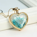 Dried Blue Flowers Heart Glass Current Bottle Pendant Necklace Jewelry Chain