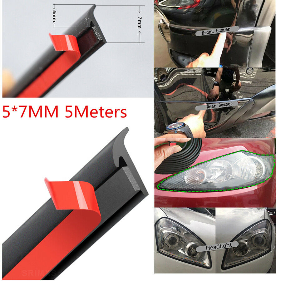 5M Black Rubber Sealed Strip Slanted T-Type For Car Front Rear Bumper Side Skirt