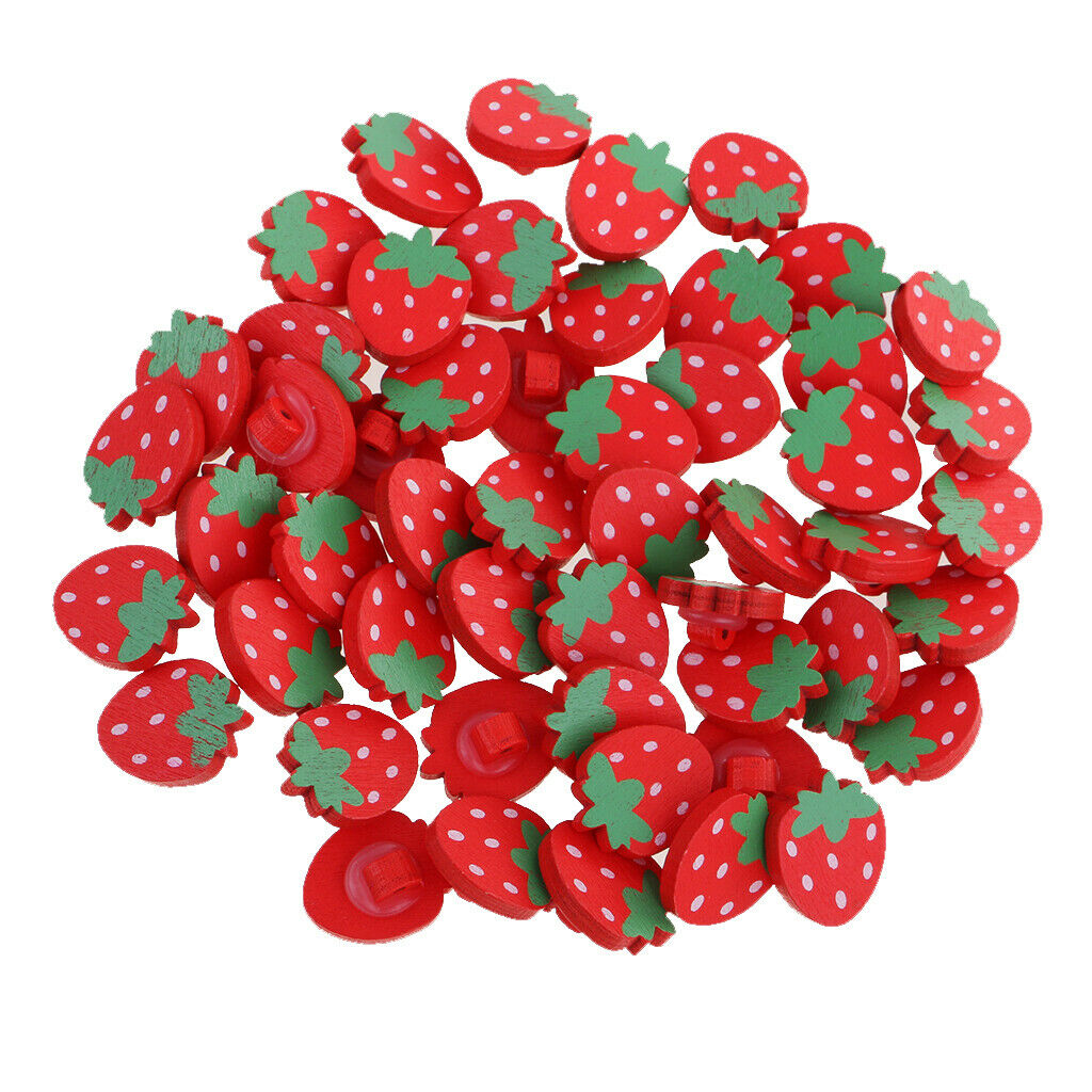 50pcs 21mm Strawberry Decorative Wooden Shank Buttons Sewing Embellishment